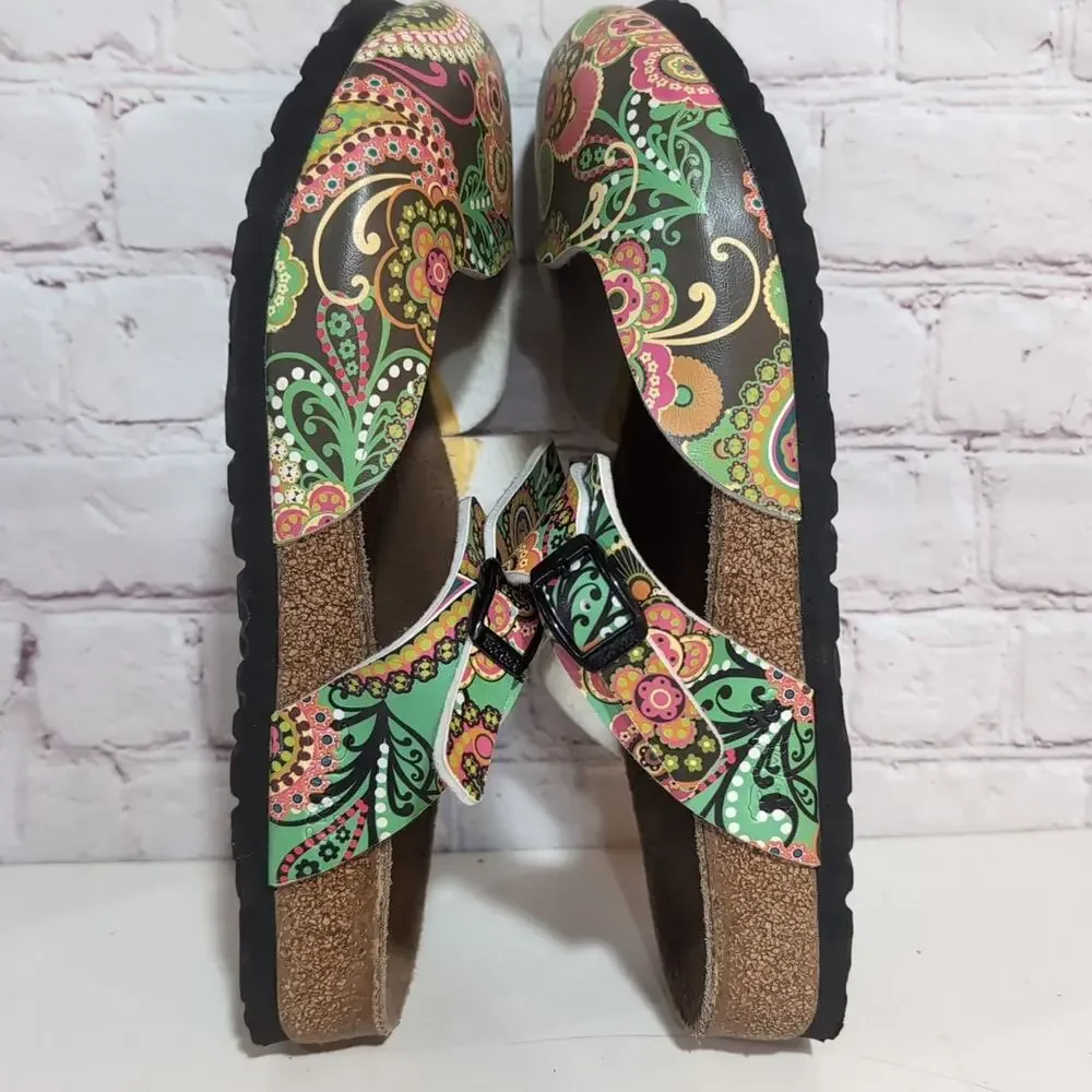 Birki's By Birkenstock Size 8 Paisley Slip On Clogs Mary Jane Flower Flor Lined - Picture 4 of 10